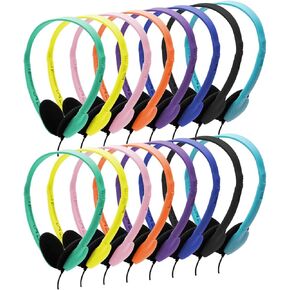 16 Pack Headphones Bulk for Classrooms School Student Wired Headsets On-Ear Class Set Earphones 8 Colors Individually Bagged in Kuwait