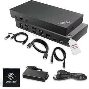 محطة إرساء Lenovo 40AF0135US Thinkpad ذات الشاشة المزدوجة الهجين USB-C مع USB-A | يأتي مع كابلات 135 وات، HDMI، DP، USB C إلى A in Kuwait