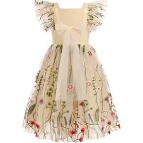 IBTOM CASTLE Toddler Flower Girl Dress Flutter Sleeve Floral Tulle Tutu A-Line Birthday Tea Party Summer Sundress in Kuwait