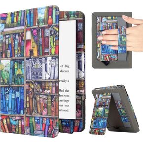 حالة KEROM لـ 7 "/6.8" Kindle Paperwhite (الجيل الثاني عشر/الحادي عشر ، 2024/2021) و Colorle Colorsoft Signature Edition ، غطاء حامل قابلة للطي من الجلد مع حزام يدوي وأيقلة السيارات/النوم ، الزهور in Kuwait
