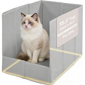 Meexpaws Cat القمامة مربع مربع البقع الدقيقة واقي قابلة للطي 24.4 × 16.5 × 15.7 بوصة ، واقي القمامة Pee Pee Crashlist ماء تمامًا ، لا يوجد تجميع مطلوب ، محمول ، واقي جدار in Kuwait