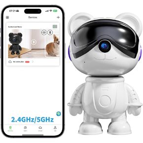Dzcctvipc-Cute Bear-2K Wireless-Smart Robot-Home Security - كاميرا، مراقبة حركة المربية والحيوانات الأليفة، إنذار كشف صرخة الطفل، وضع الخصوصية، 5G ثنائي النطاق، PanTilt، رؤية ليلية عالية الدقة بالكامل، تسجيل 24/7، صوت ثنائي الاتجاه in Kuwait