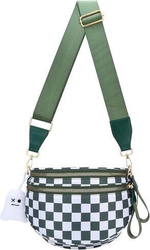 DOB SECHS Checkered Bum Bag Crossbody Handbag for Girls Women Nylon Crossbody BAG Large Capacity Checkered Shell BAG Unisex Fanny Pack, Beige in Saudi Arabia