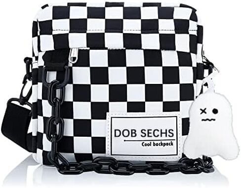 DOB SECHS Checkered Bum Bag Crossbody Handbag for Girls Women Nylon Crossbody BAG Large Capacity Checkered Shell BAG Unisex Fanny Pack, Beige in Saudi Arabia