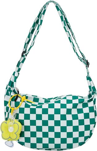 DOB SECHS Checkered Bum Bag Crossbody Handbag for Girls Women Nylon Crossbody BAG Large Capacity Checkered Shell BAG Unisex Fanny Pack, Beige in Saudi Arabia