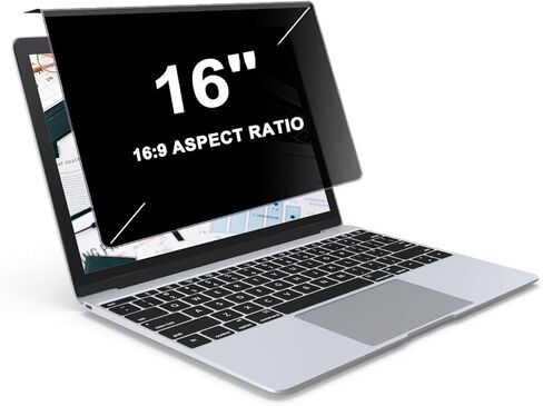 Hanging Type Design - Laptop Privacy Screen Filter for 16 inch 16:9 Widescreen Display, Reduce Glare & Blue Light Blocking Privacy Security Panel, Bubble Free Easy To Install & Removable in Saudi Arabia