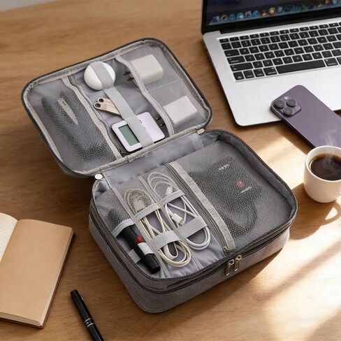 3-Layer High Capacity Electronics Organizer Case - Waterproof Travel Tech Storage Bag for Pad Mini, Cables, Chargers, and Hard Drives - Portable Handle Pouch in Saudi Arabia