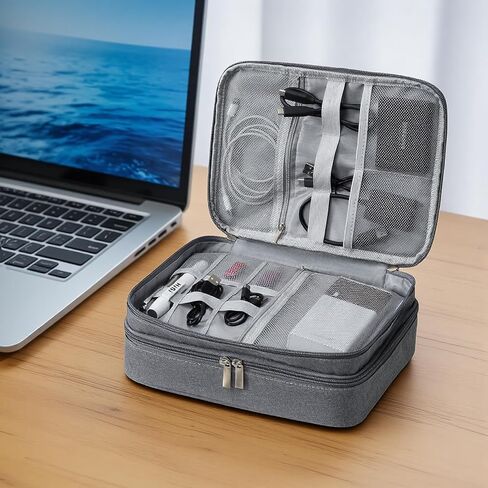 3-Layer High Capacity Electronics Organizer Case - Waterproof Travel Tech Storage Bag for Pad Mini, Cables, Chargers, and Hard Drives - Portable Handle Pouch in Saudi Arabia