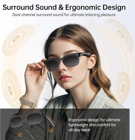 Smart Glasses with AI Translator, V6.0 Bluetooth Glasses with 150+ Translation, Smart Sunglasses for Men & Woman, 120H Long Standby Music Glasses, UV Protection, IPX5 Waterproof, Hands-Free Calls in Kuwait