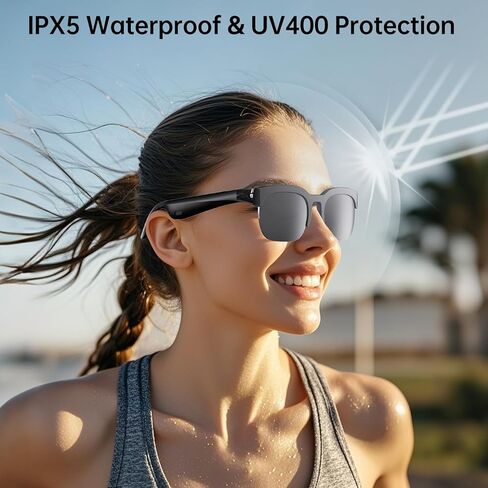 Smart Glasses with AI Translator, V6.0 Bluetooth Glasses with 150+ Translation, Smart Sunglasses for Men & Woman, 120H Long Standby Music Glasses, UV Protection, IPX5 Waterproof, Hands-Free Calls in Kuwait