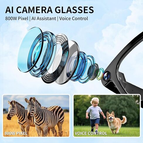AI Translation Smart Glasses with 800W Camera, ENC Noise Cancelling Bluetooth 5.0, Real-Time Multilingual Translation (25 Languages), ChatGPT Compatible for Travel & Business (Black) in Saudi Arabia