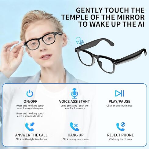 AI Translation Smart Glasses with 800W Camera, ENC Noise Cancelling Bluetooth 5.0, Real-Time Multilingual Translation (25 Languages), ChatGPT Compatible for Travel & Business (Black) in Saudi Arabia