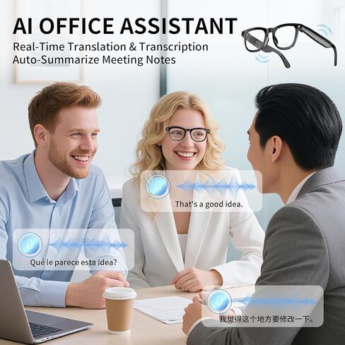 AI Translation Smart Glasses with 800W Camera, ENC Noise Cancelling Bluetooth 5.0, Real-Time Multilingual Translation (25 Languages), ChatGPT Compatible for Travel & Business (Black) in Saudi Arabia