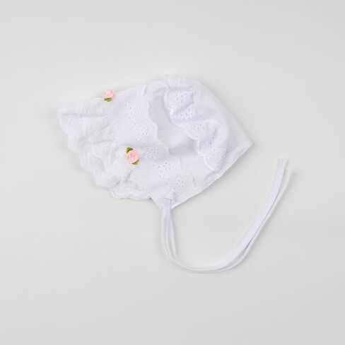 HOOLCHEAN Baby Girls 100% Cotton Bonnet Infant Soft Double Layer Sun Hat Lace Embroidery Floral Cap with Chin Strap in Saudi Arabia