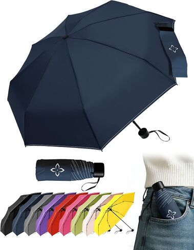 Small Compact Travel Umbrella - Pocket-Sized Portable for Purse & Backpack, Windproof Rain Sun Protection, Manual Open Close No Rebound, Reflective Night Safety for Men Women Kids Seniors in Saudi Arabia