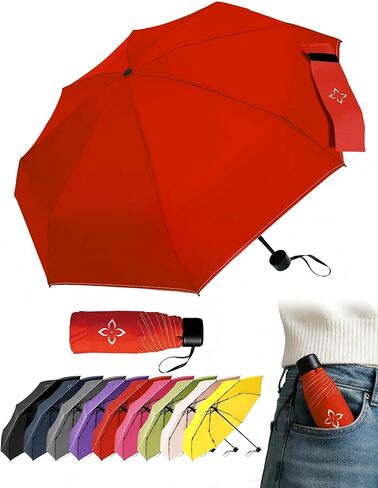 Small Compact Travel Umbrella - Pocket-Sized Portable for Purse & Backpack, Windproof Rain Sun Protection, Manual Open Close No Rebound, Reflective Night Safety for Men Women Kids Seniors in Saudi Arabia