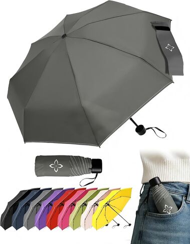 Small Compact Travel Umbrella - Pocket-Sized Portable for Purse & Backpack, Windproof Rain Sun Protection, Manual Open Close No Rebound, Reflective Night Safety for Men Women Kids Seniors in Saudi Arabia