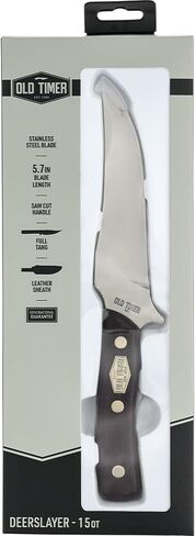 Old Timer 15OT Deerslayer 10.5in High Carbon S.S. Full Tang Fixed Blade Knife with 5.6in Clip Point Blade, Black Sawcut Handle, and Leather Belt Sheath for Hunting, Camping, Skinning, EDC, and Outdoor in Saudi Arabia