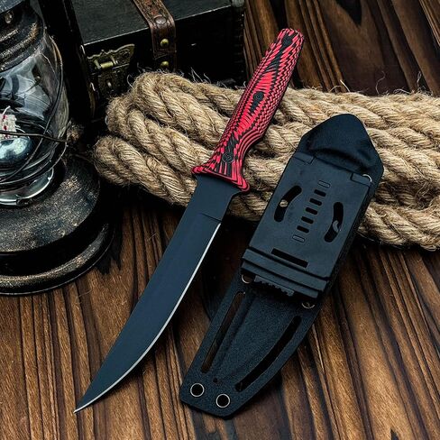 HUAAO Fixed Blade Survival Knife, Outdoor Tactical Knife, D2 Steel Blade with G10 Full Tang Handle, Kydex Sheath, for Camping, Hiking, Hunting, Fishing, BBQ in Saudi Arabia