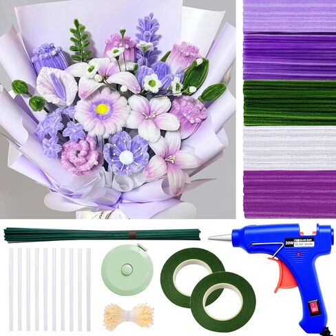 500 Pcs Pipe Cleaners for DIY Flowers & Crafts – 5 Colors Chenille Stems with Glue Guns & Tape Measure – Perfect for Family Fun & Creativity, Holiday & Room Decorations (Pink, 12in x 8mm) in Kuwait