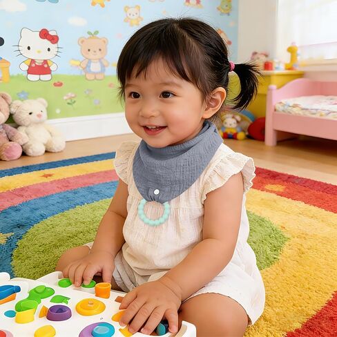 Organic Cotton Baby Drool Bibs 4-Pack with 2 Round Teething Toys for for 0-24 Months Super Absorbent Drool Protection in Saudi Arabia