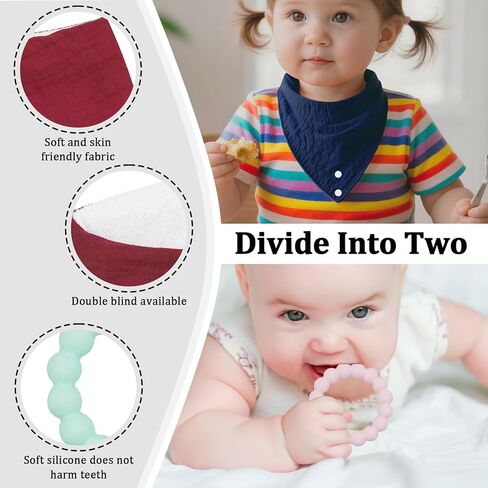 Organic Cotton Baby Drool Bibs 4-Pack with 2 Round Teething Toys for for 0-24 Months Super Absorbent Drool Protection in Saudi Arabia