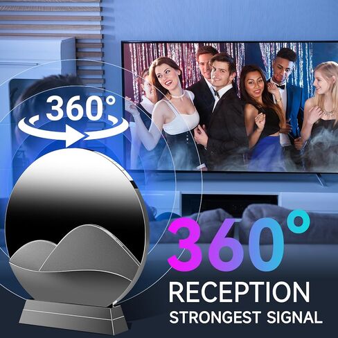 هوائي تلفزيون 2026 داخلي، هوائي رقمي يزيد عن 3600 ميل للتلفزيون الذكي الداخلي والخارجي، هوائي HDTV للقنوات المحلية مع معزز إشارة مضخم يدعم استقبال 360 درجة 4K 8K 1080P-38ft كابلات in Kuwait