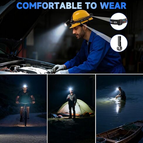 Rechargeable Headlamp High Lumen, 3000L Super Bright Head Lamp, 90° Rotatable Head Lights for Forehead, Adjustable Focus Headlight Flashlight, 4Modes LED Headlamps for Adults Hardhat Camping (2Pack) in Saudi Arabia