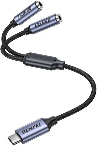 BENFEI USB C إلى موزع صوت مزدوج 3.5 مم، محول سماعة رأس لشخصين لمشاركة الموسيقى والأفلام، متوافق مع iPhone 16/15 Pro Max/Pro/Plus، وSamsung GalaxyS23/S22، وiPad Pro، وMacBook، وPixel والمزيد in Saudi Arabia