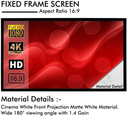 120" Fixed Frame Projector Screen UST/Short Throw/Standard Compatible 16:9 4K/8K Ultra HD HDR Wide Viewing Angle Active 3D PVC Slim Aluminum Frame Wall Mount for Home Theater & Office - White in Saudi Arabia