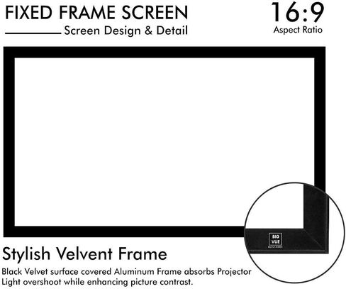 120" Fixed Frame Projector Screen UST/Short Throw/Standard Compatible 16:9 4K/8K Ultra HD HDR Wide Viewing Angle Active 3D PVC Slim Aluminum Frame Wall Mount for Home Theater & Office - White in Saudi Arabia