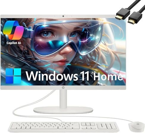 كمبيوتر مكتبي HP 2025 مقاس 21.5 بوصة FHD الكل في واحد، معالج Intel 4-Core N100، ذاكرة الوصول العشوائي DDR5 سعة 8 جيجابايت، تخزين 128 جيجابايت، مساعد الطيار AI، Wi-Fi 6، RJ-45، Windows 11 في وضع S، لوحة مفاتيح وماوس متضمن، مع كابل HDMI in Kuwait
