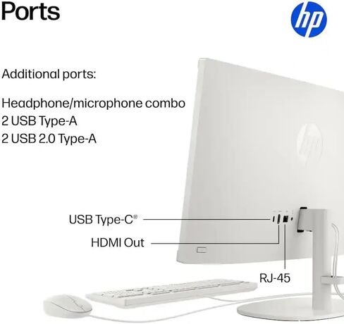 كمبيوتر مكتبي HP 2025 مقاس 21.5 بوصة FHD الكل في واحد، معالج Intel 4-Core N100، ذاكرة الوصول العشوائي DDR5 سعة 8 جيجابايت، تخزين 128 جيجابايت، مساعد الطيار AI، Wi-Fi 6، RJ-45، Windows 11 في وضع S، لوحة مفاتيح وماوس متضمن، مع كابل HDMI in Kuwait