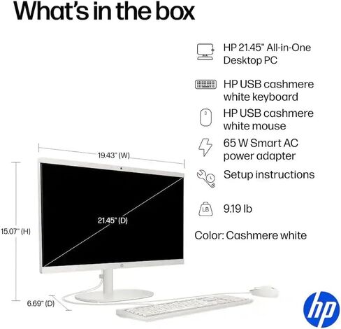كمبيوتر مكتبي HP 2025 مقاس 21.5 بوصة FHD الكل في واحد، معالج Intel 4-Core N100، ذاكرة الوصول العشوائي DDR5 سعة 8 جيجابايت، تخزين 128 جيجابايت، مساعد الطيار AI، Wi-Fi 6، RJ-45، Windows 11 في وضع S، لوحة مفاتيح وماوس متضمن، مع كابل HDMI in Kuwait