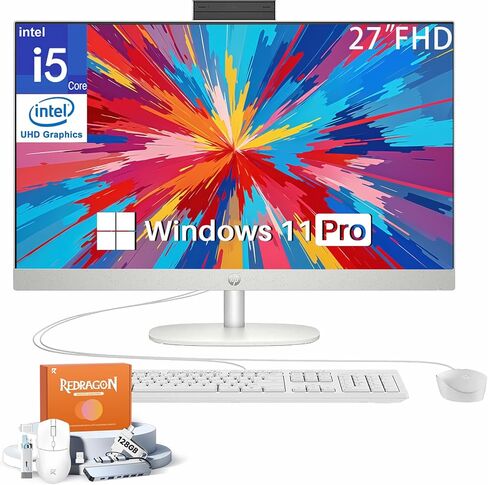كمبيوتر مكتبي HP All-in-One، شاشة 27 بوصة FHD IPS مضادة للتوهج، Intel Core i5 1335U (حتى 4.6 جيجا هرتز)، Intel UHD Graphics، ذاكرة الوصول العشوائي 16 جيجا، 512 جيجا SSD، لوحة مفاتيح وماوس سلكي، Windows 11 Pro، مع ملحقات REDRAGON in Kuwait