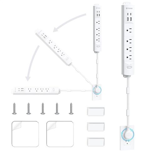 موسع منفذ قطاع الطاقة تروند مع قابس دوار 360 درجة، سلك تمديد بطول 3 أقدام مع منافذ حائط متعددة التوصيل و4 USB (2 USB C)، واقي من زيادة التيار 1440J، قابل للتركيب على الأرائك والطاولات الليلية والمكاتب، أبيض in Kuwait