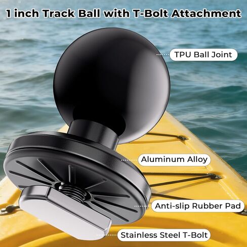 كرة مسار مقاس 1 بوصة مع ملحق T-Bolt، قاعدة تثبيت على شكل مسار من سبائك الألومنيوم لشاحنة قارب الكاياك، متوافقة مع حوامل ذاكرة الوصول العشوائي (RAM) مقاس B ذراع مقبس مزدوج كروي 1 بوصة، لحامل الهاتف، حامل كاميرا الحركة in Kuwait