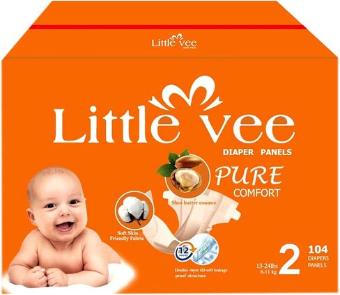Little Vee Baby Diapers, Size 1 (104 Count)-(8-17 lbs)– Ultra-Soft Infant Disposable Diapers with Shea Butter Essence, Wetness Indicator, and Up to 12 Hours of Leak Guard Protection in Saudi Arabia
