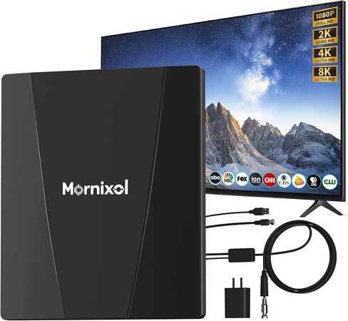 TV Antenna for Indoor & Outdoor, Amplified Antenna for Smart TV with Signal Booster, 100 Miles Long Range Reception for 4K 8K 1080P HD, 360° Reception, 40ft Cable, Weatherproof, Easy Setup in Saudi Arabia