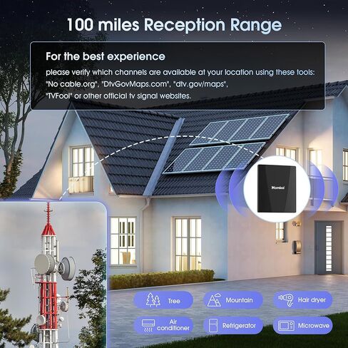 TV Antenna for Indoor & Outdoor, Amplified Antenna for Smart TV with Signal Booster, 100 Miles Long Range Reception for 4K 8K 1080P HD, 360° Reception, 40ft Cable, Weatherproof, Easy Setup in Saudi Arabia