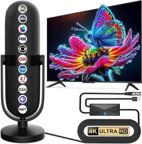 هوائي تلفزيون 2026 للقنوات المحلية، هوائي للأجهزة الذكية مع استقبال معزز للإشارة 360 درجة، هوائي رقمي نطاق 2500+ ميل يدعم تلفزيونات 8K 4K 1080p، أقوى هوائي تلفزيون عالي الدقة داخلي، كابل محوري بطول 25 قدم in Kuwait