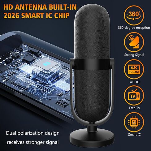 هوائي تلفزيون 2026 للقنوات المحلية، هوائي للأجهزة الذكية مع استقبال معزز للإشارة 360 درجة، هوائي رقمي نطاق 2500+ ميل يدعم تلفزيونات 8K 4K 1080p، أقوى هوائي تلفزيون عالي الدقة داخلي، كابل محوري بطول 25 قدم in Kuwait