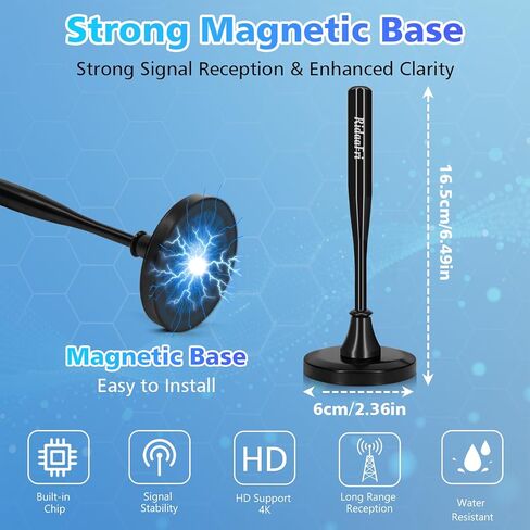 RidaaFri TV Antenna for Smart TV Indoor, HD Digital Antenna with Strong Magnetic Base, 360° Rotation for Enhanced Reception of Local Channels in 4K 1080P, 16FT Coax Cable in Saudi Arabia