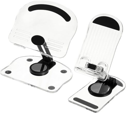 PATIKIL Acrylic Tablet Stand, Acrylic Cell Phone Holder Adjustable Foldable Portable Clear Cute with 360 Degree Rotating Base for Desk Home Office Women Gifts, White in Saudi Arabia