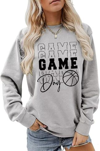 Game Day Sweatshirt Women Basketball Sweatshirts Casual Crewneck Long Sleeve Shirts Game Day Basketball Season Tops in Saudi Arabia
