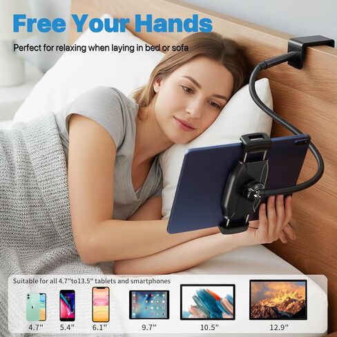 Tablet Stand Holder, Gooseneck iPad Holder Clamp Mount, 360° Adjustable Arm Mount for iPad mini/Air/Pro、Kindle Fire, Galaxy Tabs, All 4.7"-13.5" Tablets, for Work Meetings, Video, Bed, Kitchen in Saudi Arabia