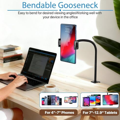 Tablet Stand Holder, Gooseneck iPad Holder Clamp Mount, 360° Adjustable Arm Mount for iPad mini/Air/Pro、Kindle Fire, Galaxy Tabs, All 4.7"-13.5" Tablets, for Work Meetings, Video, Bed, Kitchen in Saudi Arabia