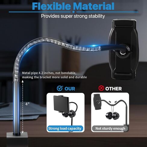 Tablet Stand Holder, Gooseneck iPad Holder Clamp Mount, 360° Adjustable Arm Mount for iPad mini/Air/Pro、Kindle Fire, Galaxy Tabs, All 4.7"-13.5" Tablets, for Work Meetings, Video, Bed, Kitchen in Saudi Arabia