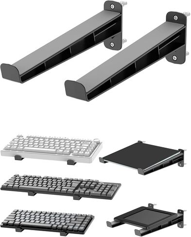 Universal Wall Mount Storage Organizer for Keyboard, Display Wall Rack Holder Fit for Kindle, E-Book, Tablet Desktop Space-Saving Solution, Anti-Slip Protective pad, Fixed by Screw (Black) in Kuwait