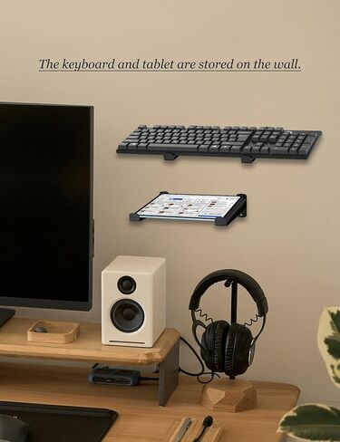 Universal Wall Mount Storage Organizer for Keyboard, Display Wall Rack Holder Fit for Kindle, E-Book, Tablet Desktop Space-Saving Solution, Anti-Slip Protective pad, Fixed by Screw (Black) in Kuwait
